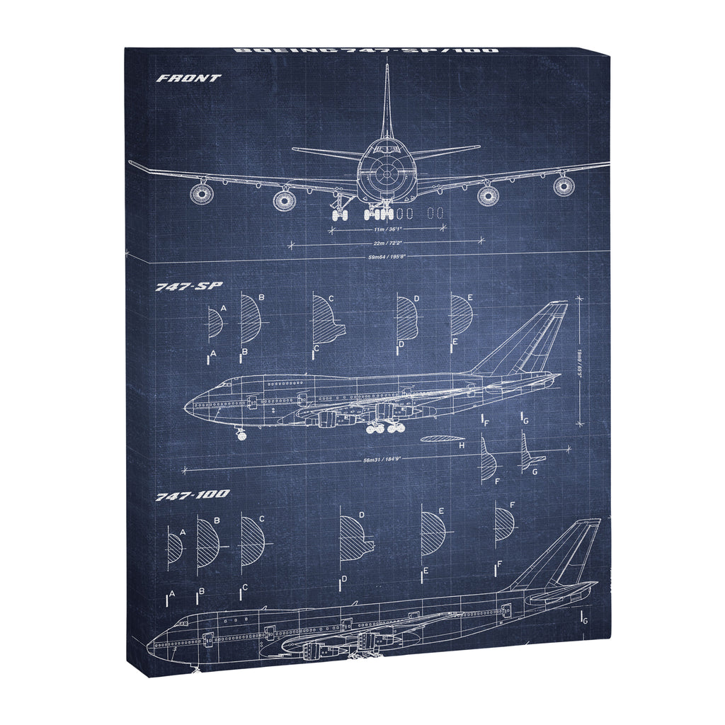 Boeing 747-SP and 747-100 Blueprint in High Resolution (dark blue) Canvas Print Gallery Image 6