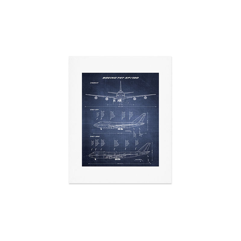 Boeing 747-SP and 747-100 Blueprint in High Resolution (dark blue) Art Print Gallery Image 1