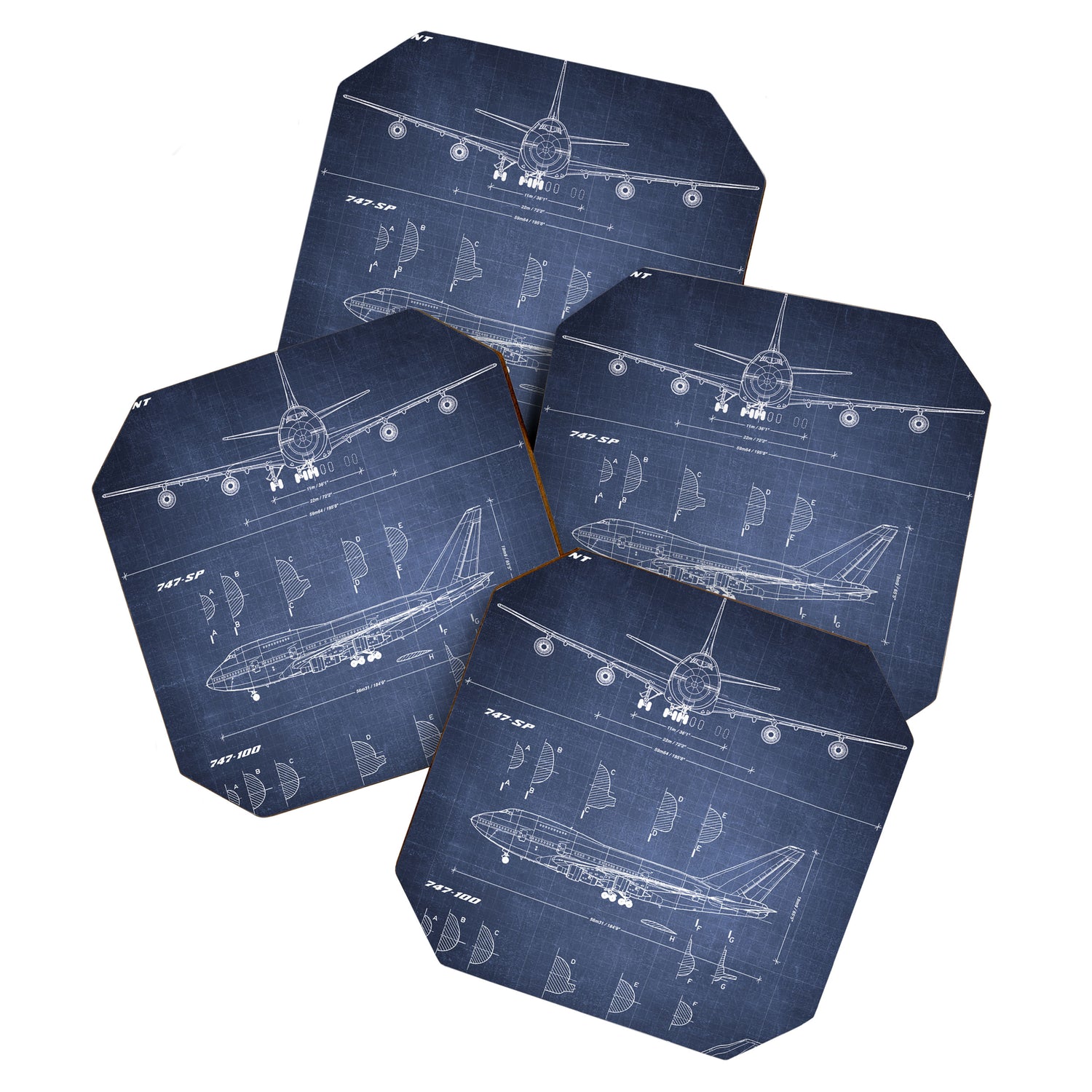 Boeing 747-SP and 747-100 Blueprint in High Resolution (dark blue) Coaster Gallery Image 1