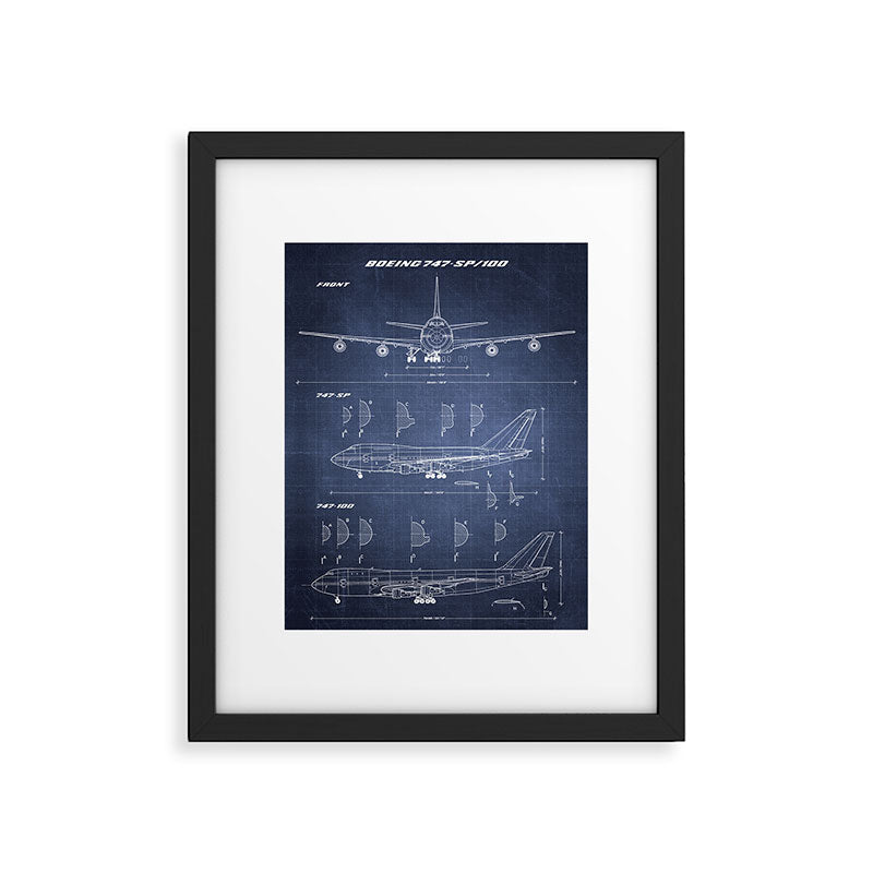 Boeing 747-SP and 747-100 Blueprint in High Resolution (dark blue) Framed Art Print Gallery Image 5