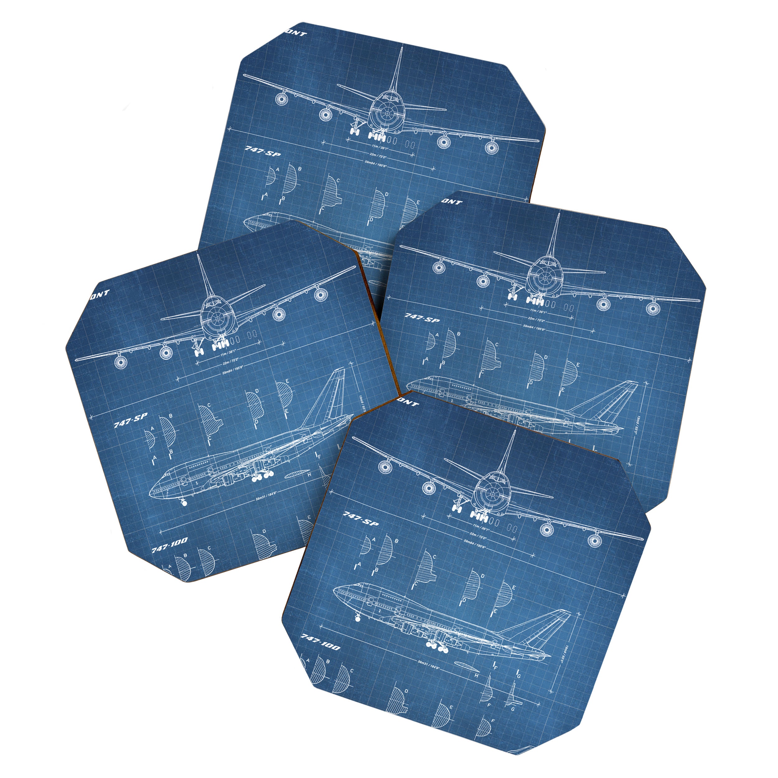 Boeing 747-SP and 747-100 Blueprint in High Resolution (light blue) Coaster Gallery Image 1