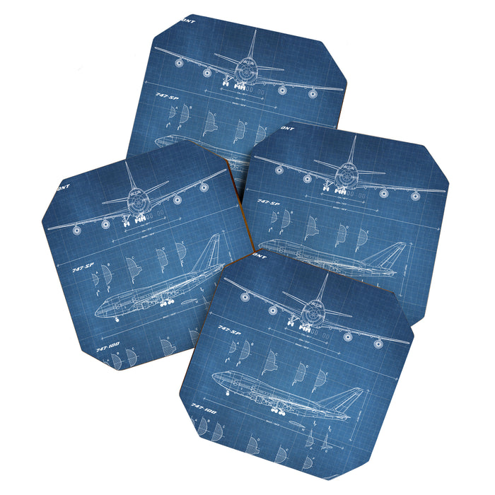 Boeing 747-SP and 747-100 Blueprint in High Resolution (light blue) Coaster Gallery Image 1