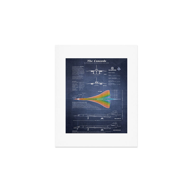 Concorde Supersonic Airliner Blueprint (dark blue) Art Print Gallery Image 1