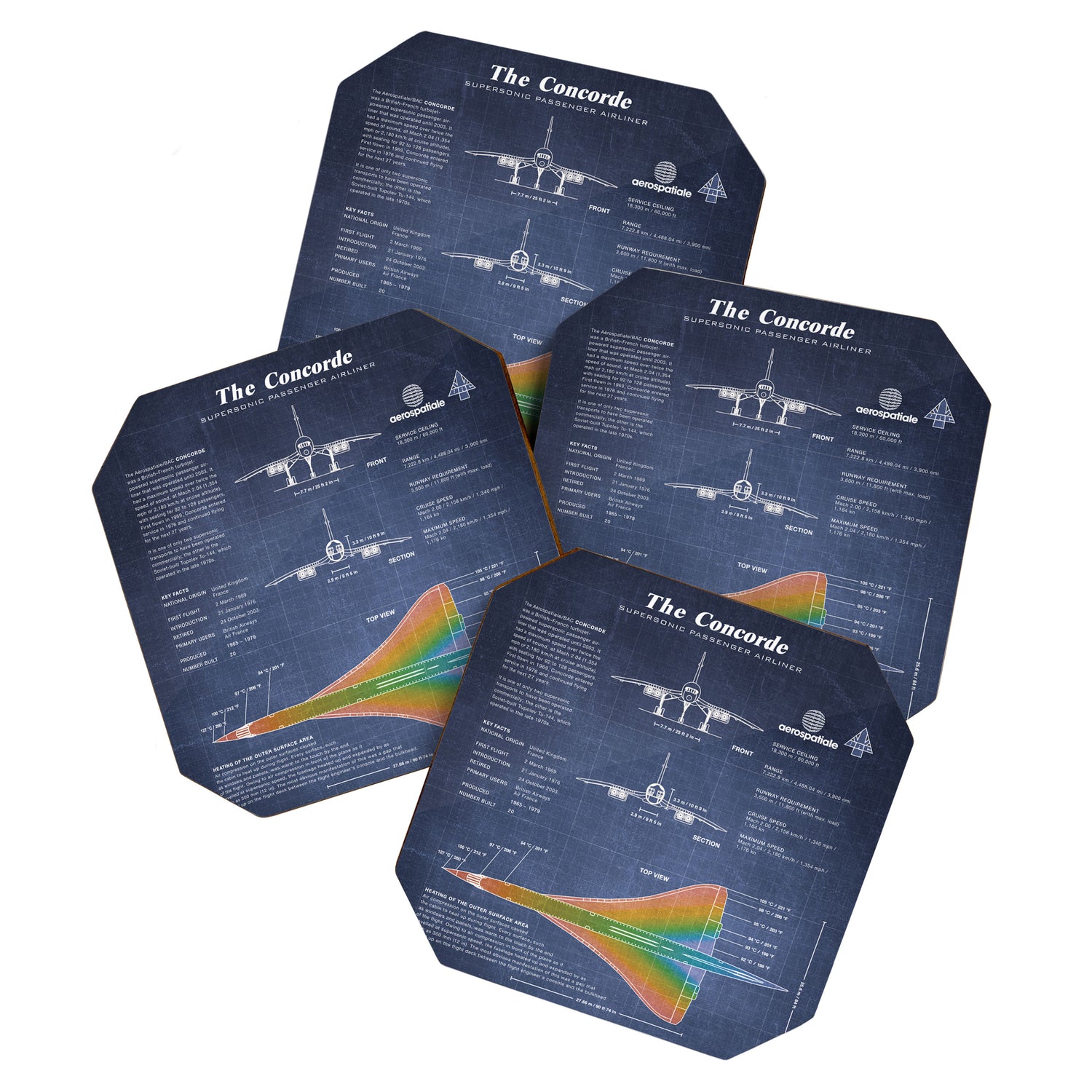 Concorde Supersonic Airliner Blueprint (dark blue) Coaster Gallery Image 1