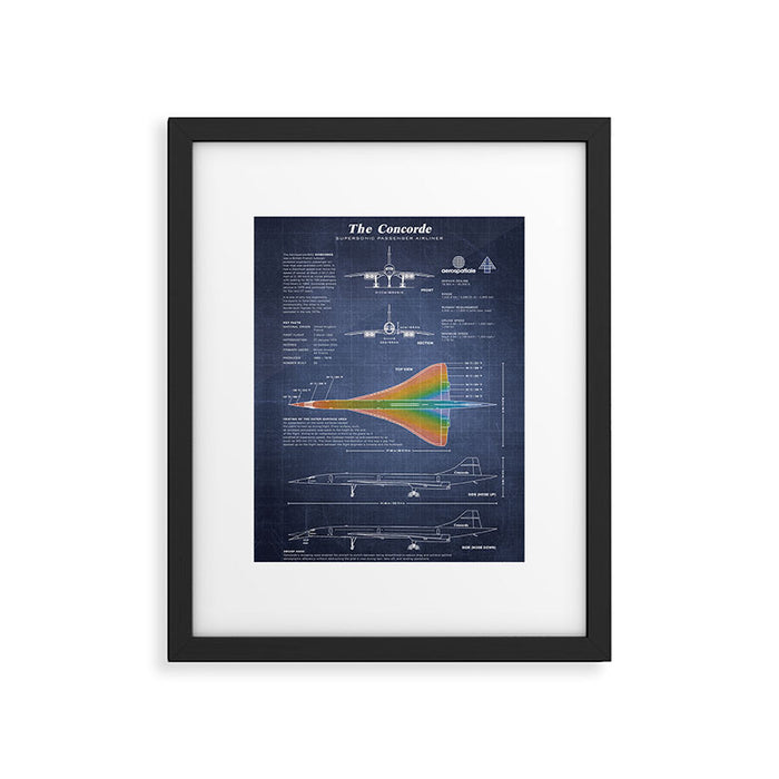 Concorde Supersonic Airliner Blueprint (dark blue) Framed Art Print Gallery Image 1