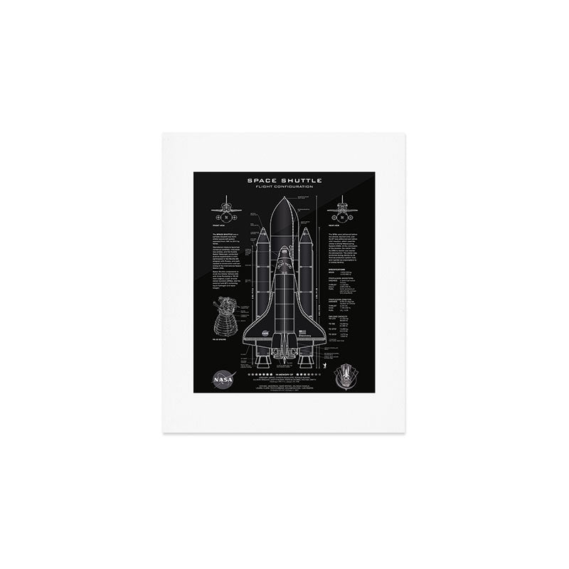 NASA Space Shuttle Blueprint in High Resolution (all black)  Art Print Gallery Image 1