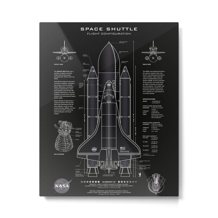 NASA Space Shuttle Blueprint in High Resolution (all black)  Metal Print Gallery Image 1