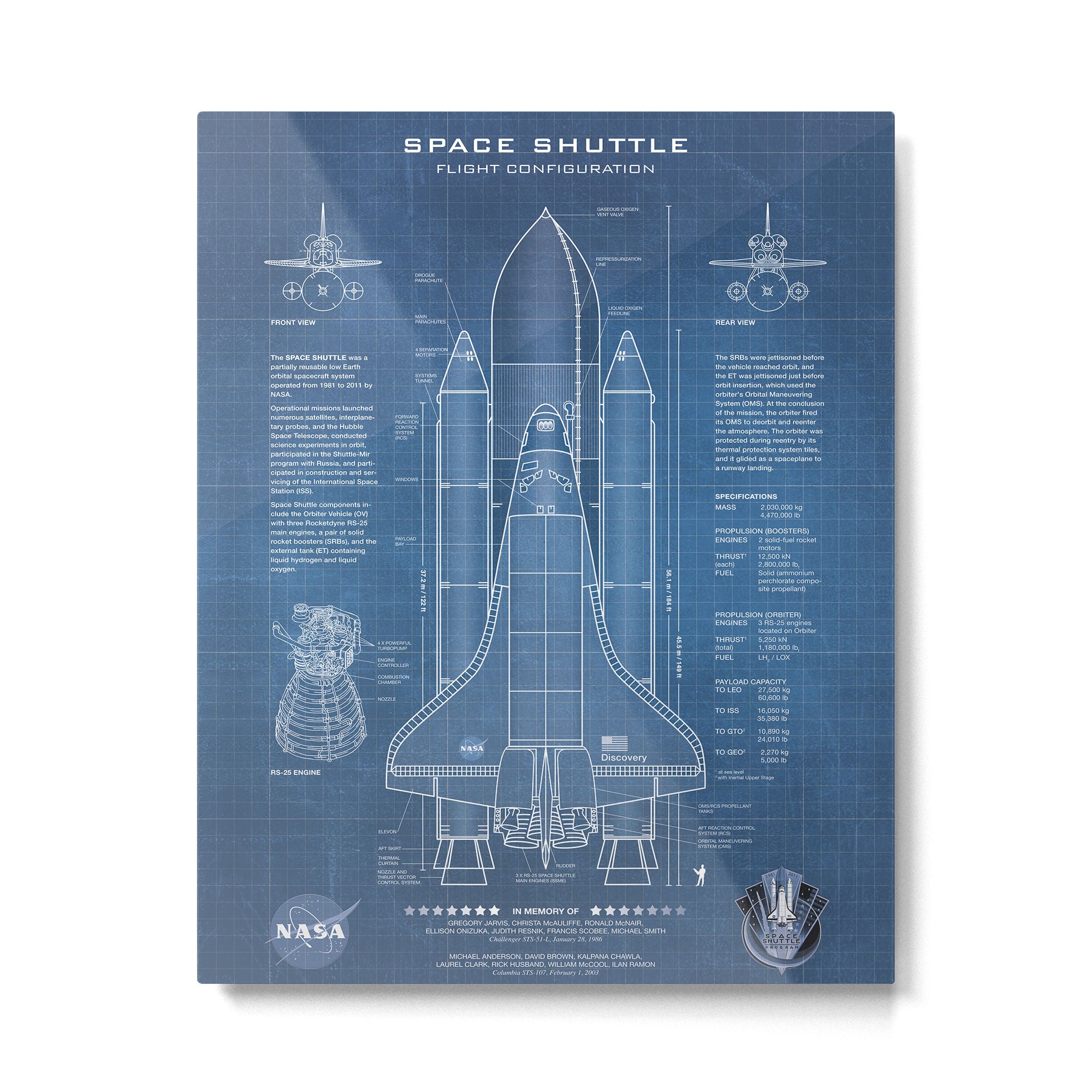NASA Space Shuttle Blueprint in High Resolution (light blue)  Metal Print Gallery Image 6