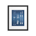 NASA SpaceX Crew Dragon Spacecraft & Falcon 9 Rocket Blueprint in High Resolution (light blue) Framed Art Print Gallery Image 5