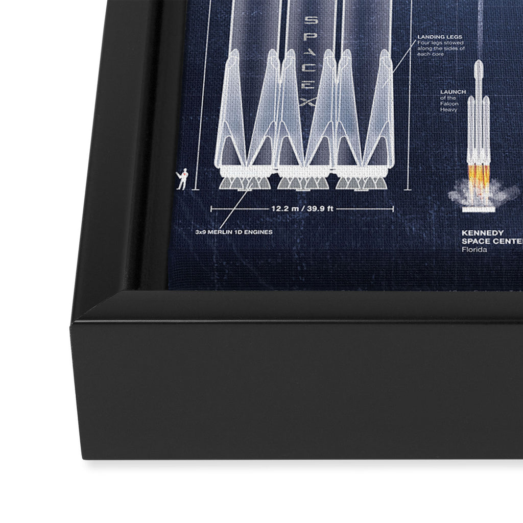SpaceX Falcon Heavy Spacecraft NASA Rocket Blueprint in High Resolution (dark blue) Framed Canvas Print Gallery Image 3