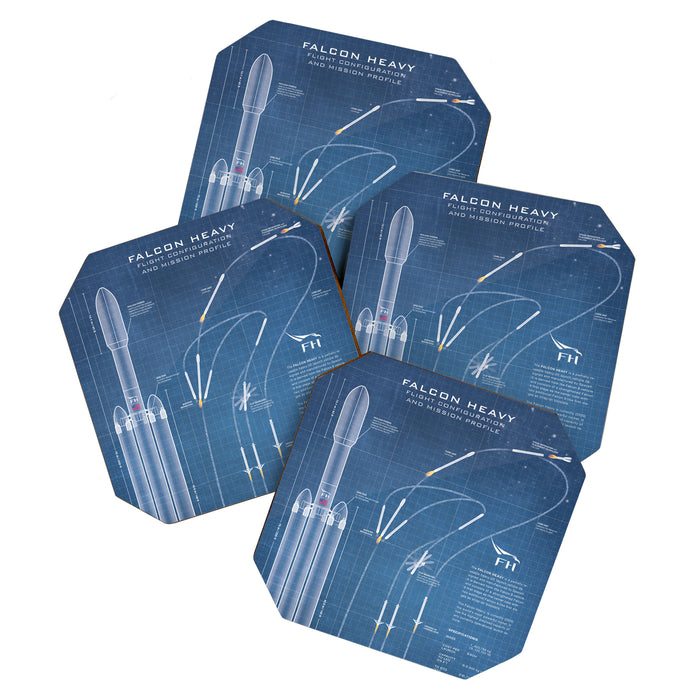 SpaceX Falcon Heavy Spacecraft NASA Rocket Blueprint in High Resolution (light blue) Coaster Gallery Image 1