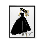 1950's Inspired Fashion Illustration Black & White with Gold Framed Canvas Print Gallery Image 6