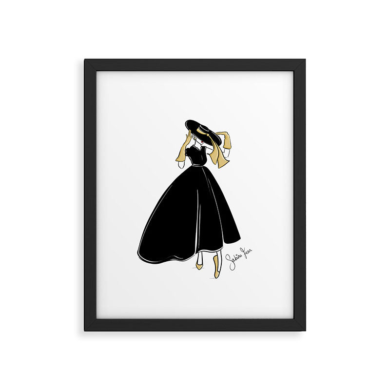 1950's Inspired Fashion Illustration Black & White with Gold Framed Art Print Gallery Image 5