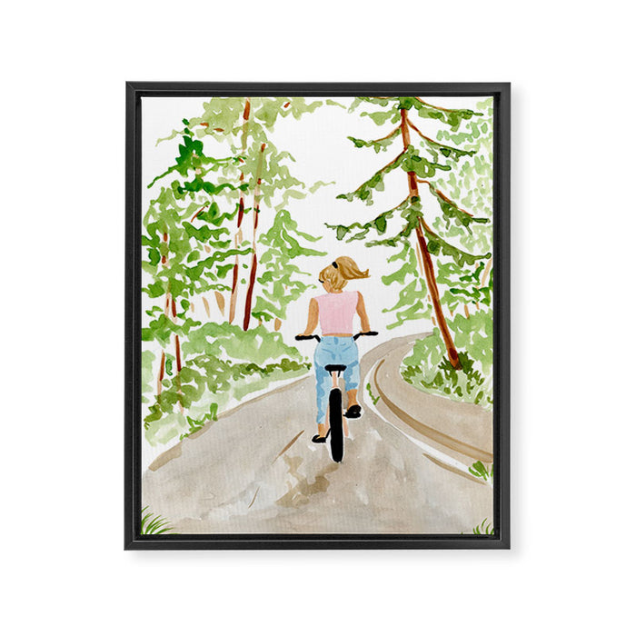 Biking in BC Framed Canvas Print Gallery Image 1