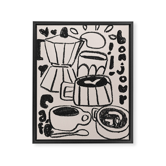 Bonjour Coffee In Black Framed Canvas Print Gallery Image 1