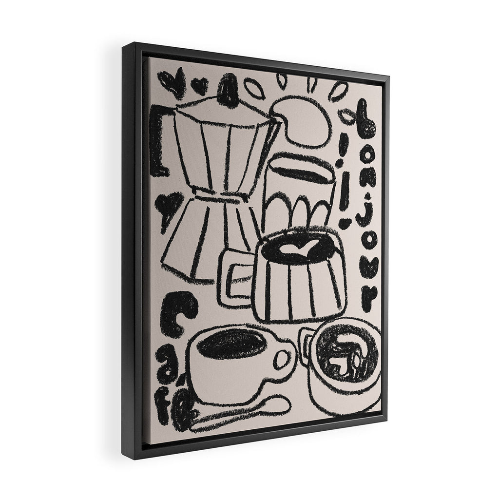 Bonjour Coffee In Black Framed Canvas Print Gallery Image 2