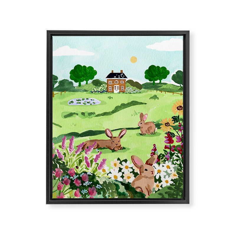 Bunnies in a Field Framed Canvas Print Gallery Image 6