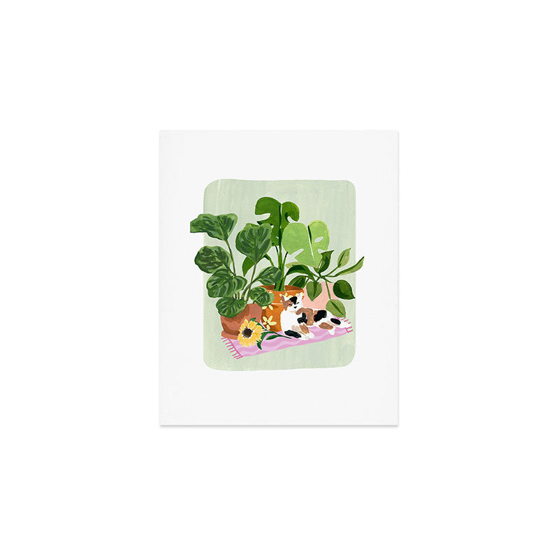 Cat and Plants Still Life Art Print Gallery Image 1