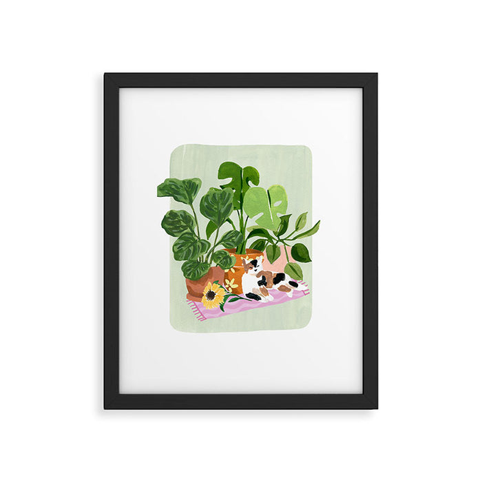 Cat and Plants Still Life Framed Art Print Gallery Image 1