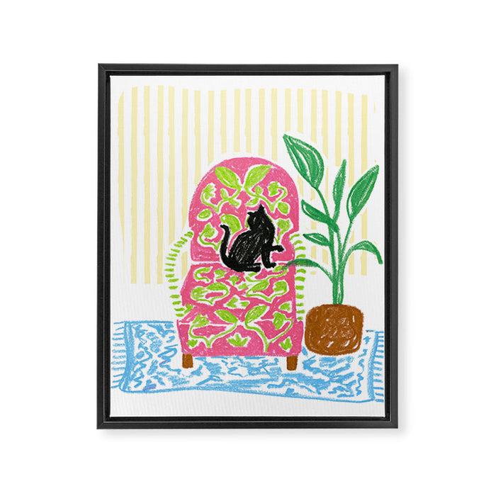 Cat on a Chair Framed Canvas Print Gallery Image 1