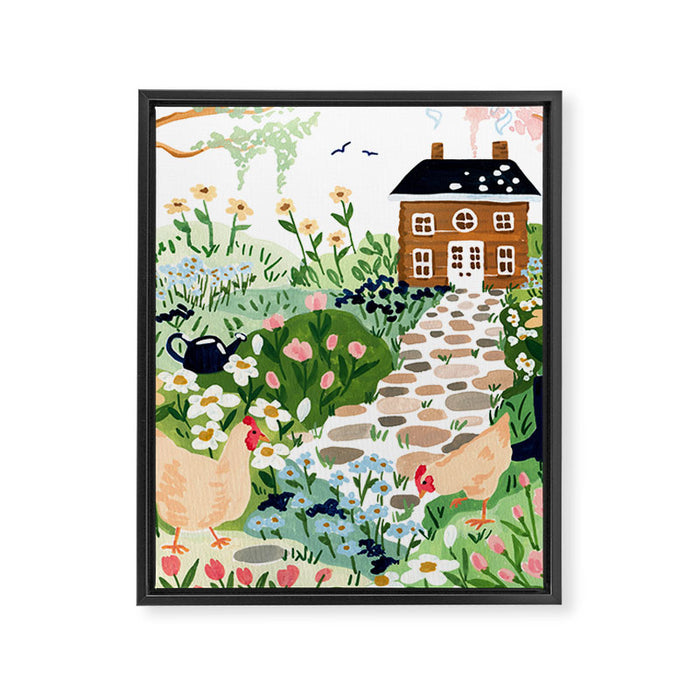 Chickens in the Garden Framed Canvas Print Gallery Image 1