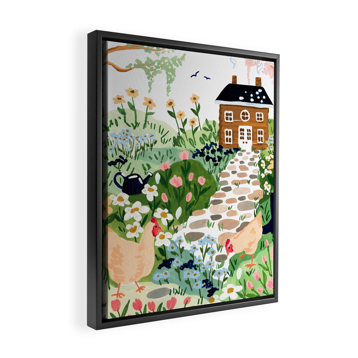 Chickens in the Garden Framed Canvas Print Gallery Image 2