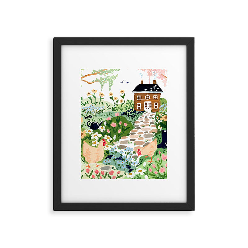 Chickens in the Garden Framed Art Print Gallery Image 4