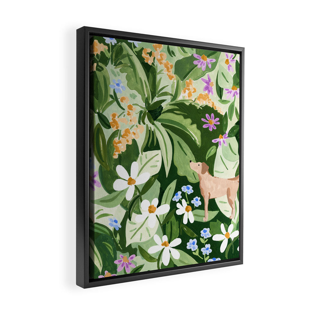 Dog and Wildflowers Framed Canvas Print Gallery Image 2