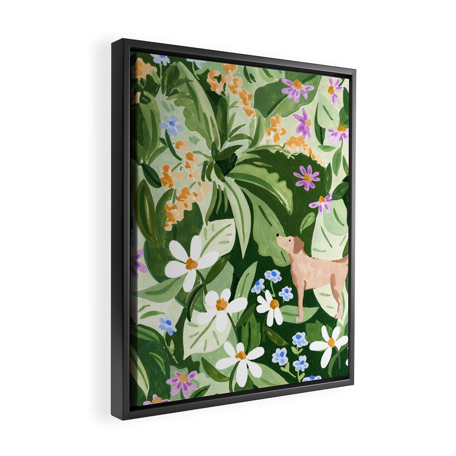 Dog and Wildflowers Framed Canvas Print Gallery Image 2
