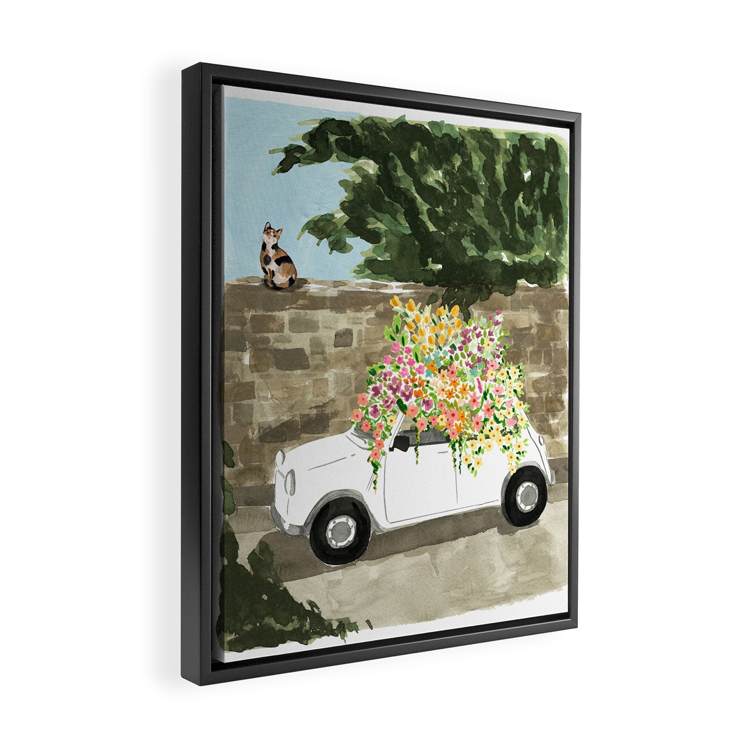 Floral Italian Car Framed Canvas Print Gallery Image 2