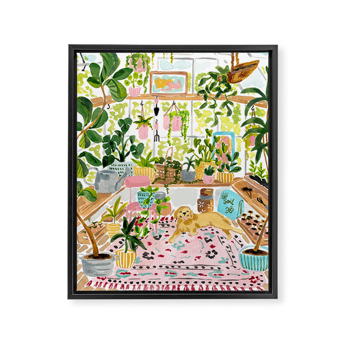 Greenhouse Dog Framed Canvas Print Gallery Image 1