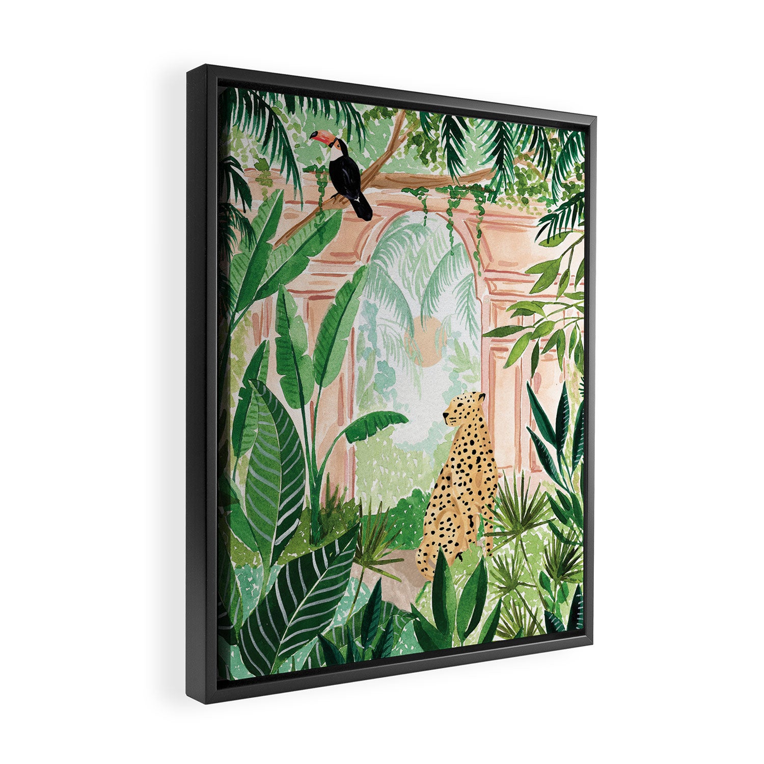 Jungle Cheetah and Toucan Framed Canvas Print Gallery Image 2