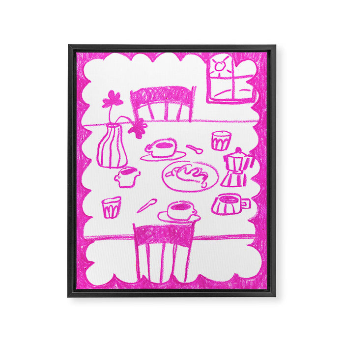 Kitchen Table in Magenta Framed Canvas Print Gallery Image 1