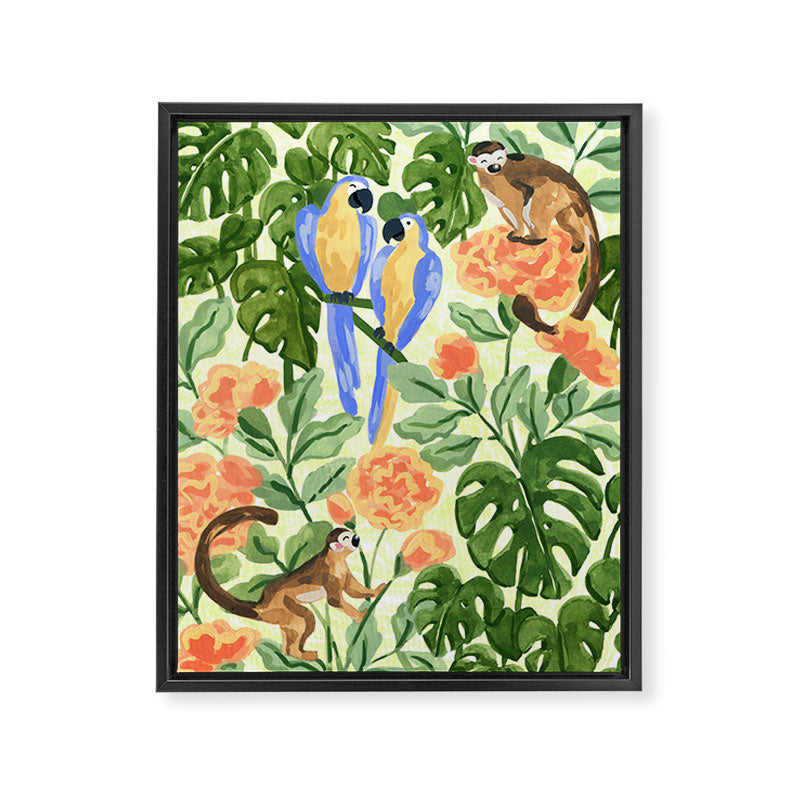 Monkeys and Parrots Framed Canvas Print Gallery Image 6