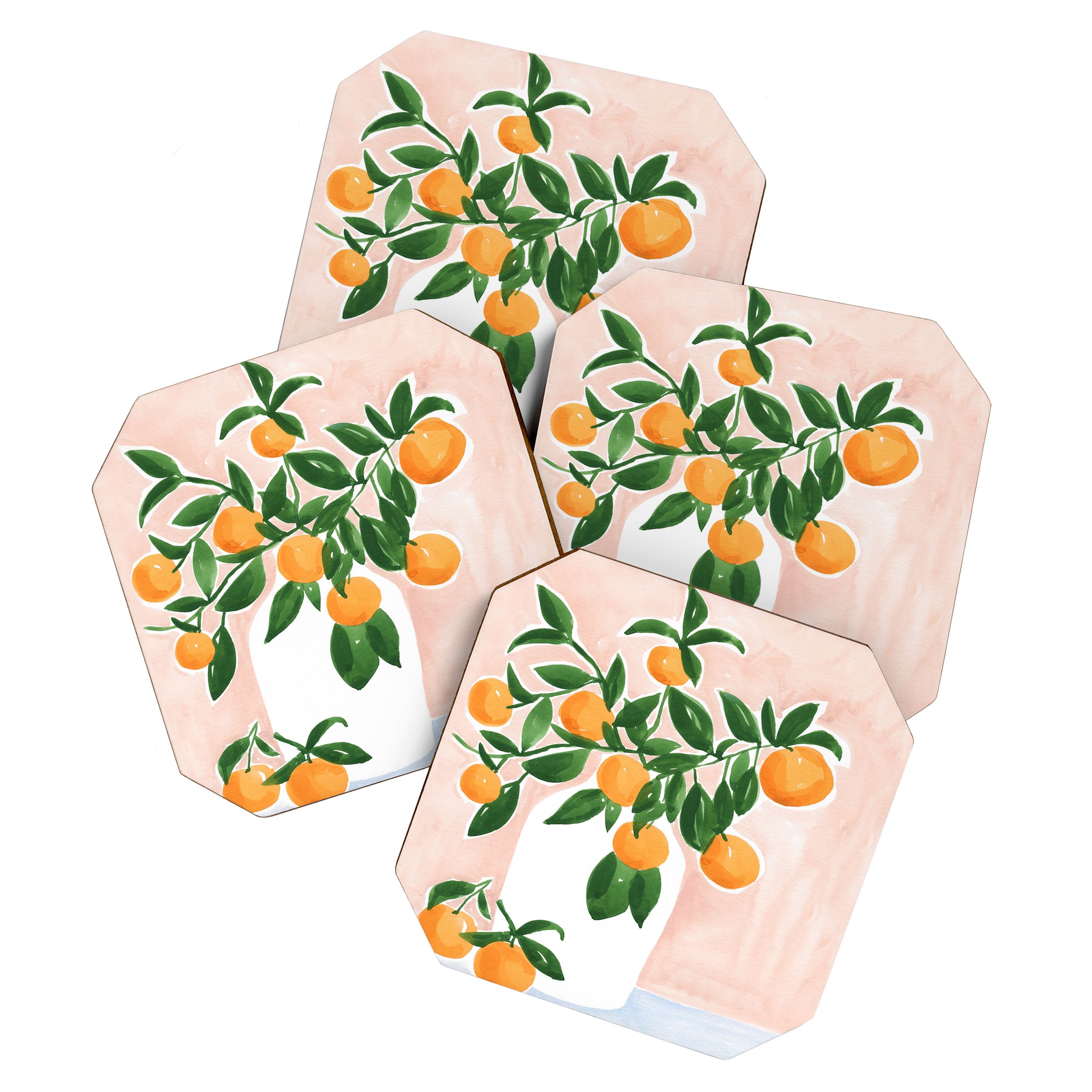Orange Tree Branch in a Vase Coaster Gallery Image 1