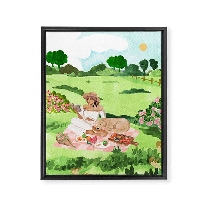 Picnic with Pup Framed Canvas Print Gallery Image 1