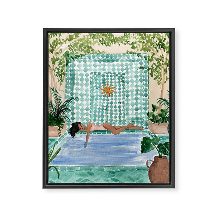 Poolside Siesta Framed Canvas Print Gallery Image 1
