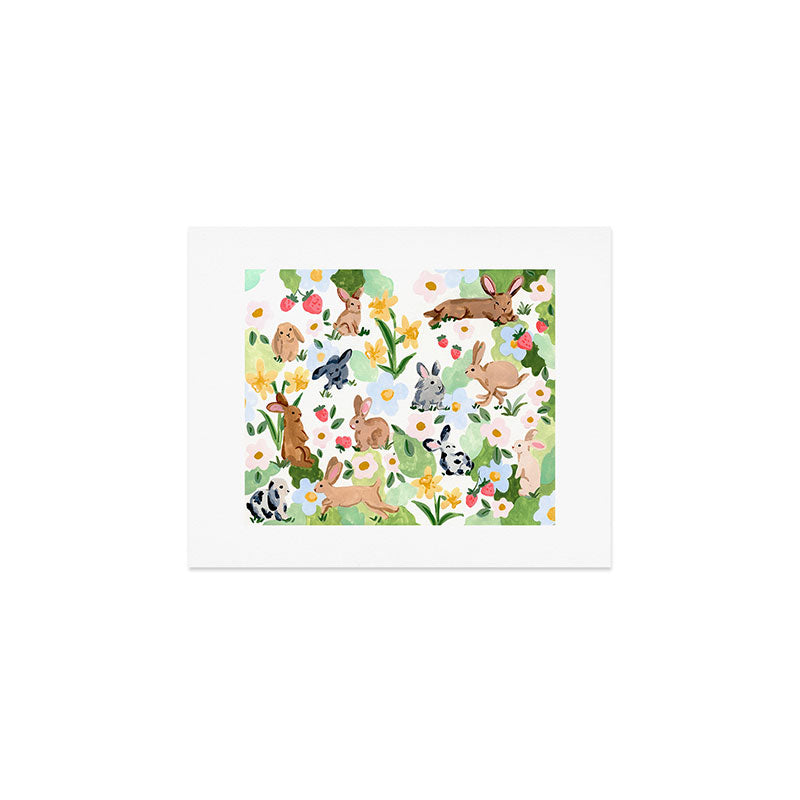 Rabbits and Strawberries Art Print Gallery Image 1