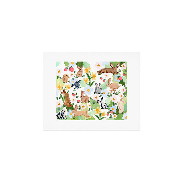Rabbits and Strawberries Art Print Gallery Image 1