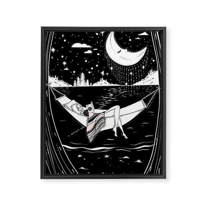 Reading in the Moonlight Framed Canvas Print Gallery Image 1