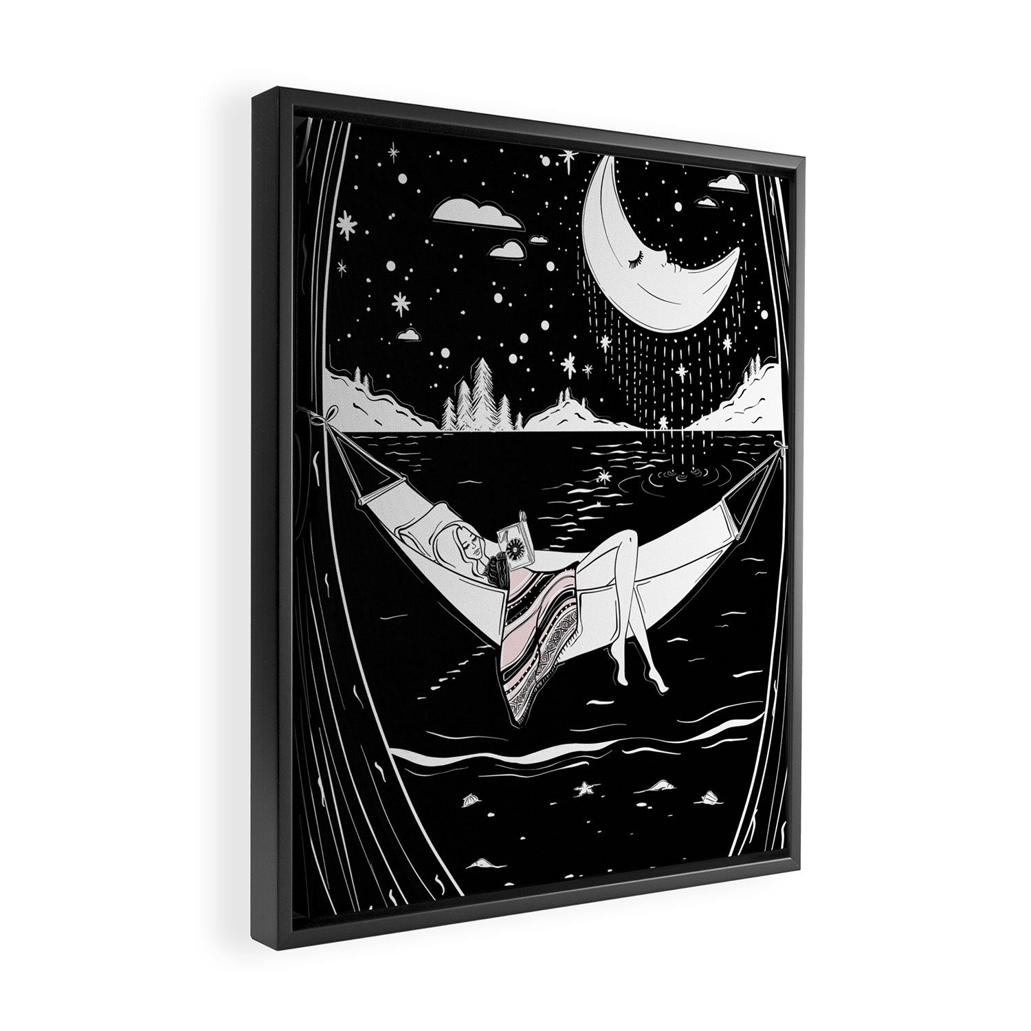 Reading in the Moonlight Framed Canvas Print Gallery Image 2