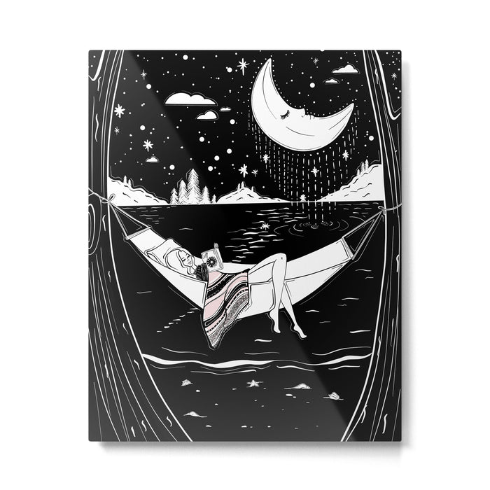 Reading in the Moonlight Metal Print Gallery Image 1