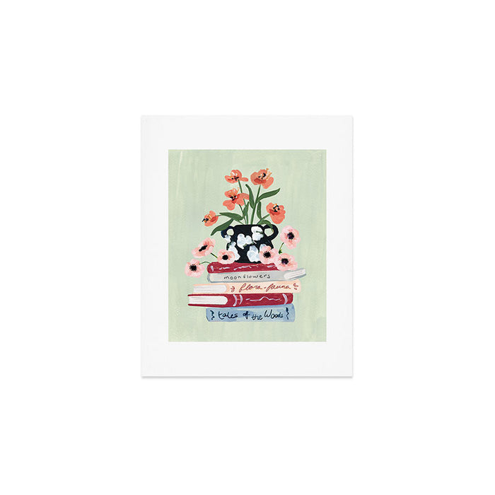 Still Life Art Print with Books and Flowers Art Print Gallery Image 1
