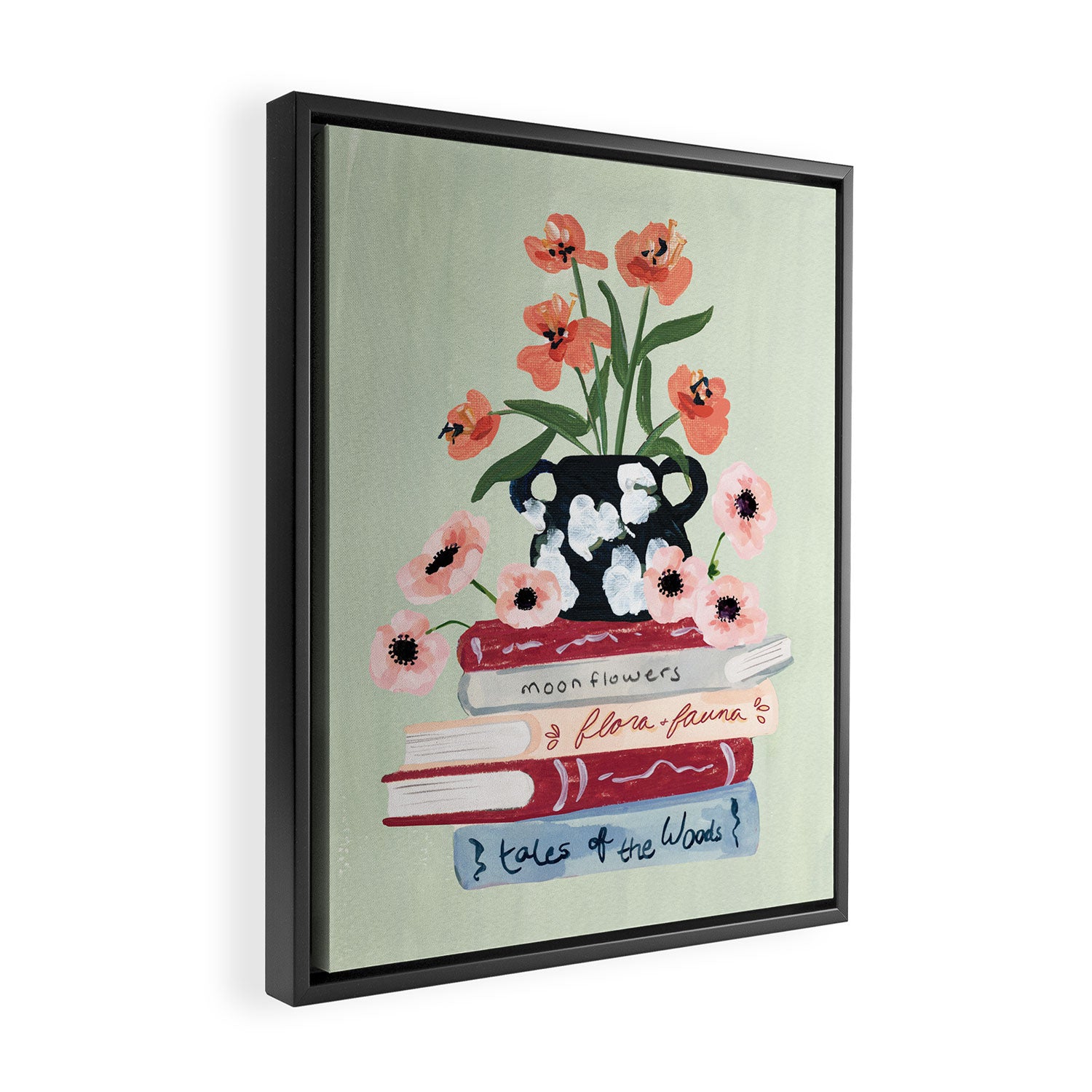Still Life Art Print with Books and Flowers Framed Canvas Print Gallery Image 2