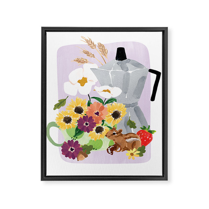 Still Life with Coffee & Chipmunk Print Framed Canvas Print Gallery Image 6
