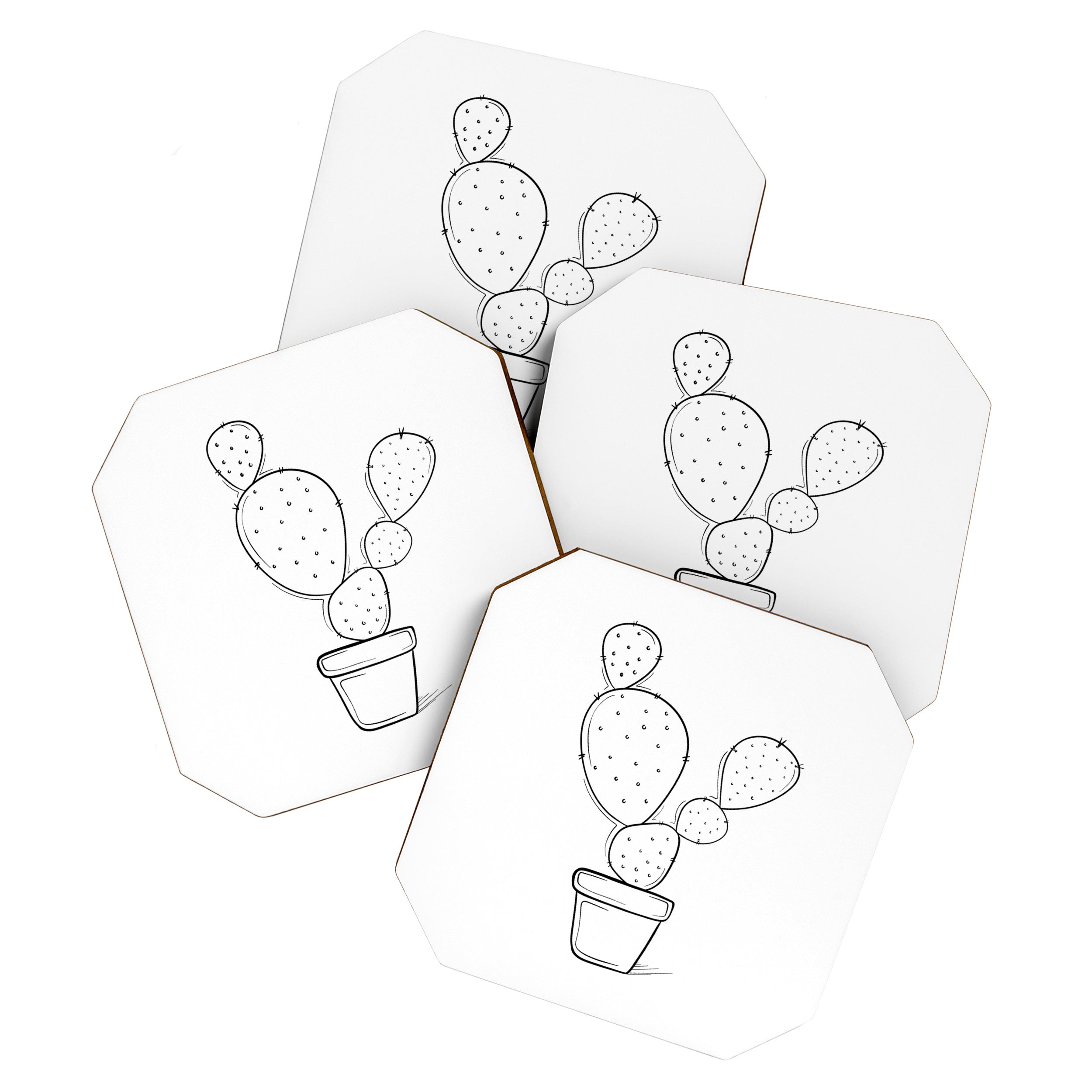 Tiny Cactus Line Art Drawing Coaster Gallery Image 1