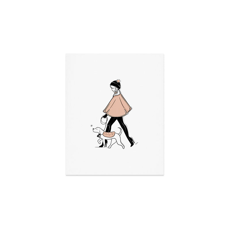 Winter Walk with my Pup Fashion Illustration Art Print Gallery Image 1