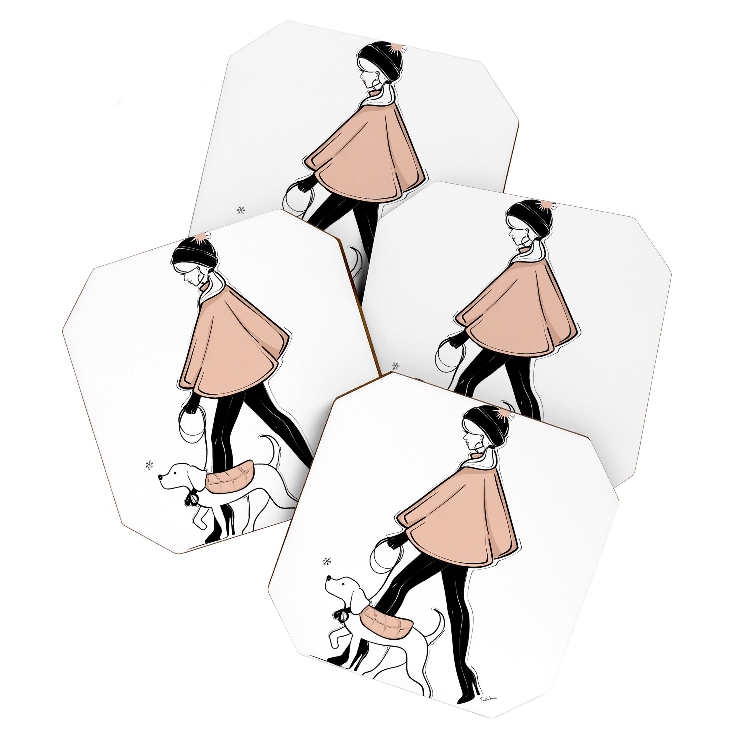 Winter Walk with my Pup Fashion Illustration Coaster Gallery Image 1