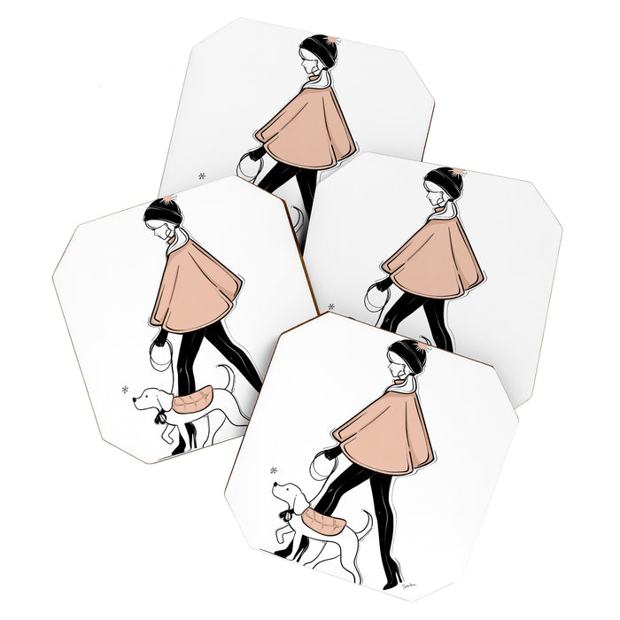 Winter Walk with my Pup Fashion Illustration Coaster Gallery Image 1