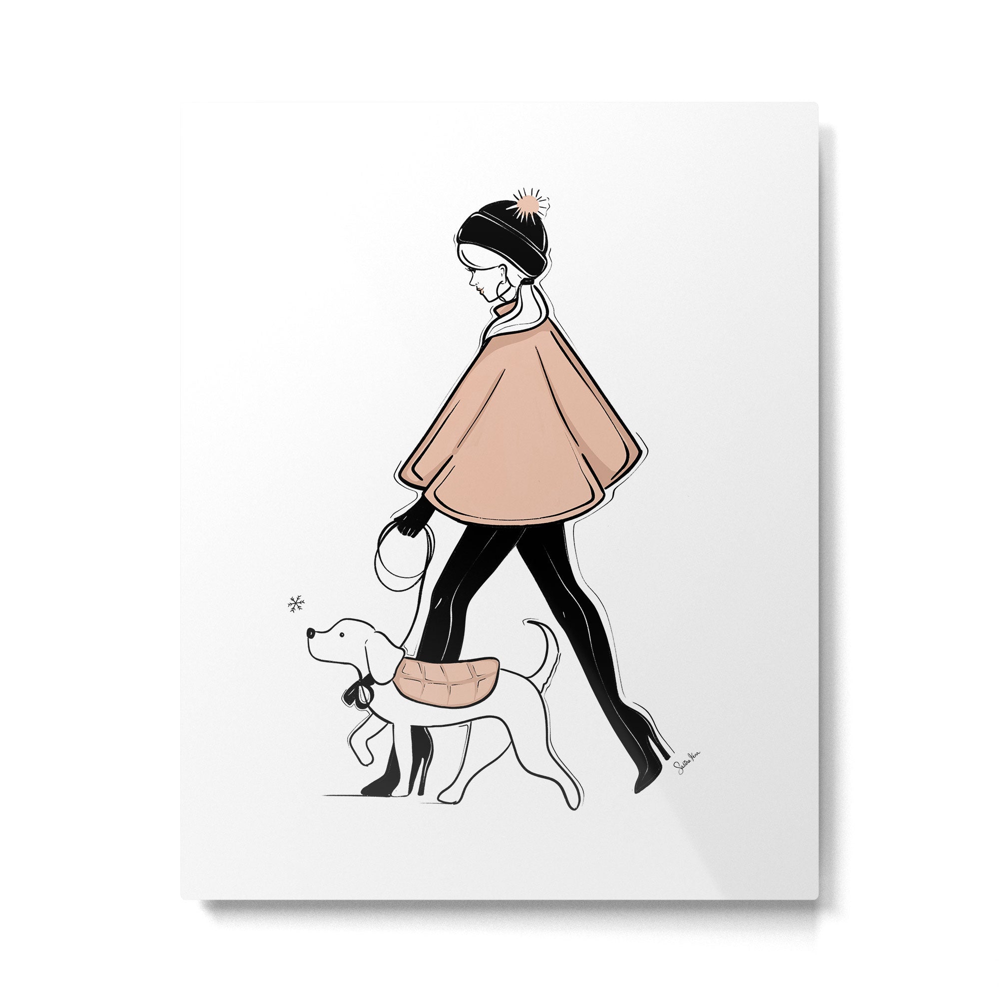 Winter Walk with my Pup Fashion Illustration Metal Print Gallery Image 4